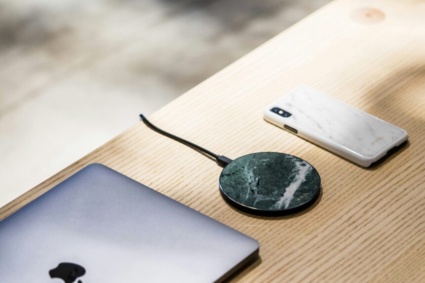 A picture of a wireless phone charging